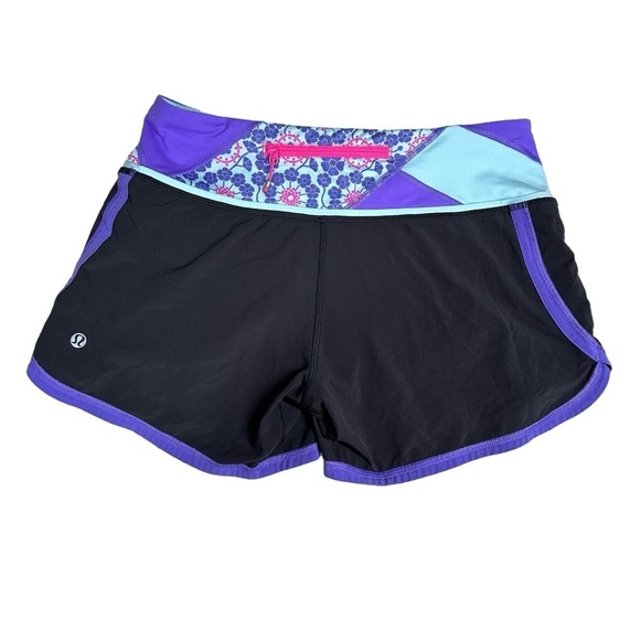 Lululemon Groovy Luxtreme Running Shorts Black And Purple Size 4 - Picture 2 of 11